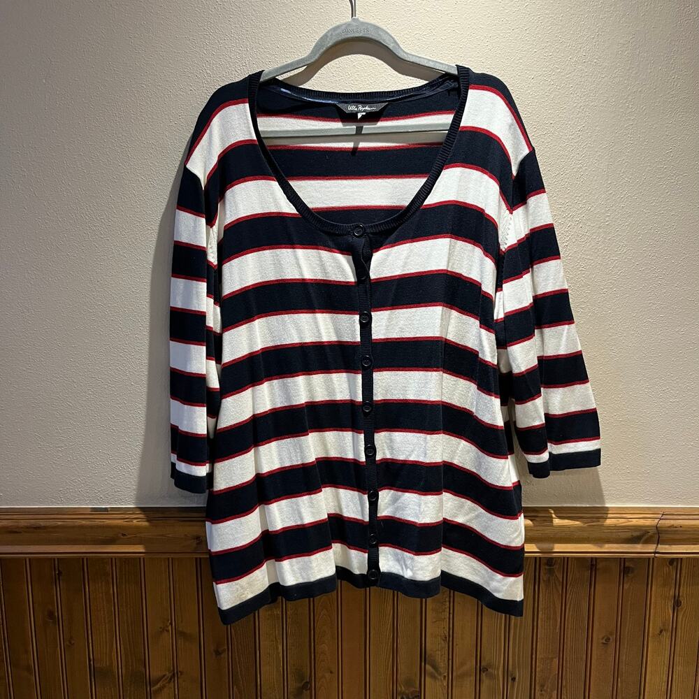 Ulla Popken Striped Button Front Cardigan Sweater Sz 20 Nautical Preppy